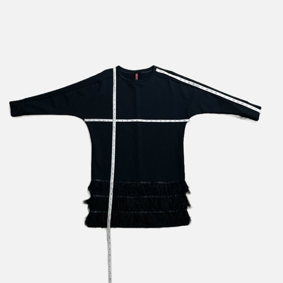 Imperial Mini Dress Long Sleeve Feather trim Black Size Small T-Shirt Italy - Picture 12 of 13